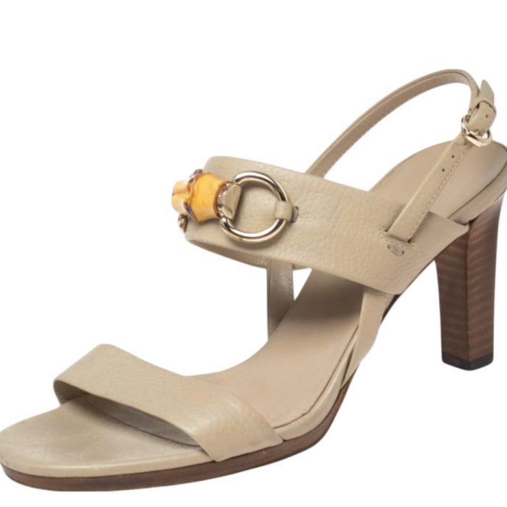 Gucci Beige Canvas Bamboo Slingback Sandals